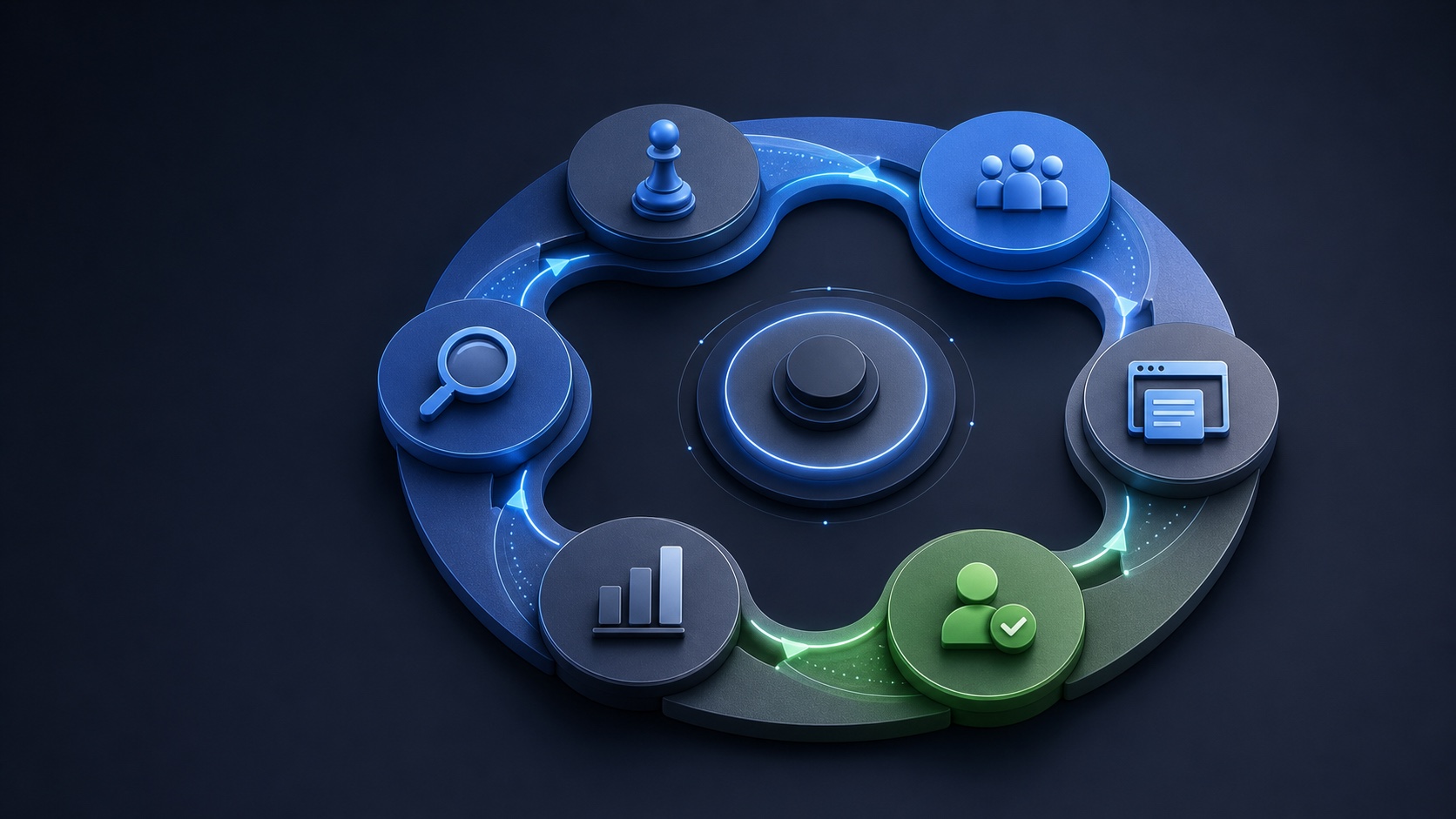 A continuous healthcare growth loop connecting strategy, acquisition, conversion, and follow-up